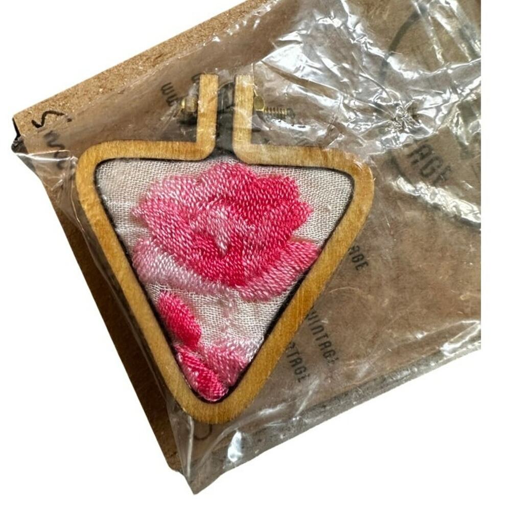 Small Triangle Handmade Embroidered Loom Pendants from Vintage Handkerchiefs